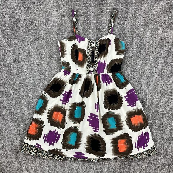 Kensie Pretty Dress Womens Small White Multi Silk Linen Abstract Print Sundress - Picture 1 of 8